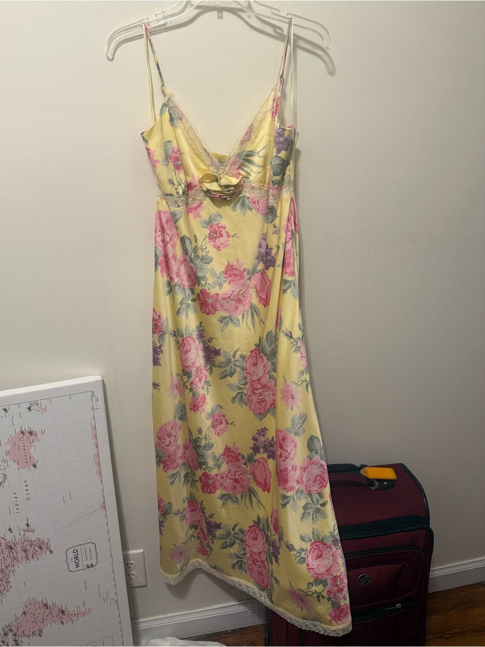 Wayf Yellow Floral Lace-Trim Slip